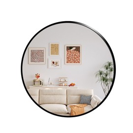 PUZONJIG Black Round Mirror 16"x16" Circle Mirror Wall Mounted Mirror, Black Vanity Circular Mirror Frosted Metal Frame Anti-Rust, Tempered Glass Mirror for Bathroom, Bedroom, Entryway, Living Room