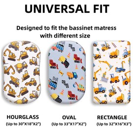 4 Pack Baby Boy Bassinet Sheets Set Soft Fitted Construction Truck or Dinosaur Theme Baby Boy Mattress Covers Breathable Toddler Sheets for Infant or Newborn Boys (Construction, Bassinet Sheets)