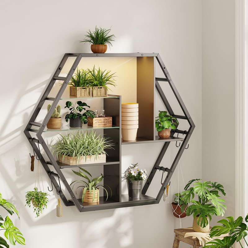 Saudism Floating Shelves with Lights, Led Shelves for Wall, Gaming
