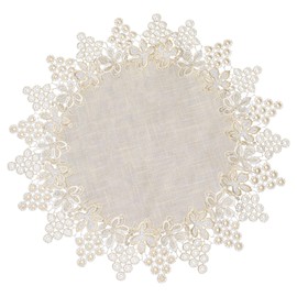 URROMA Linen Round Doily, Grape Lace Linen Round Tablecloth Cover Coffee Table Topper Tablecloth for Dining Room Kitchen Wedding Decor (60 * 60cm)