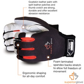 Superior Clutch Gear Grain Goatskin Leather Mechanics Gloves with Thumb Patch - MXGCE - (1 Pair of Small Work Gloves)