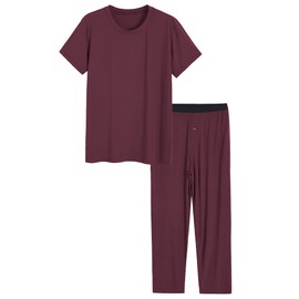 Latuza Men's Viscose Pajamas Set Shirt and Pants with Pockets S Wine Red