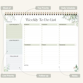 Weekly To Do List Notepad, Undated Planner with 52 Sheets (8.5''x11''), Desk Weekly Planner for Women & Man, Home School & Work (Leaf)