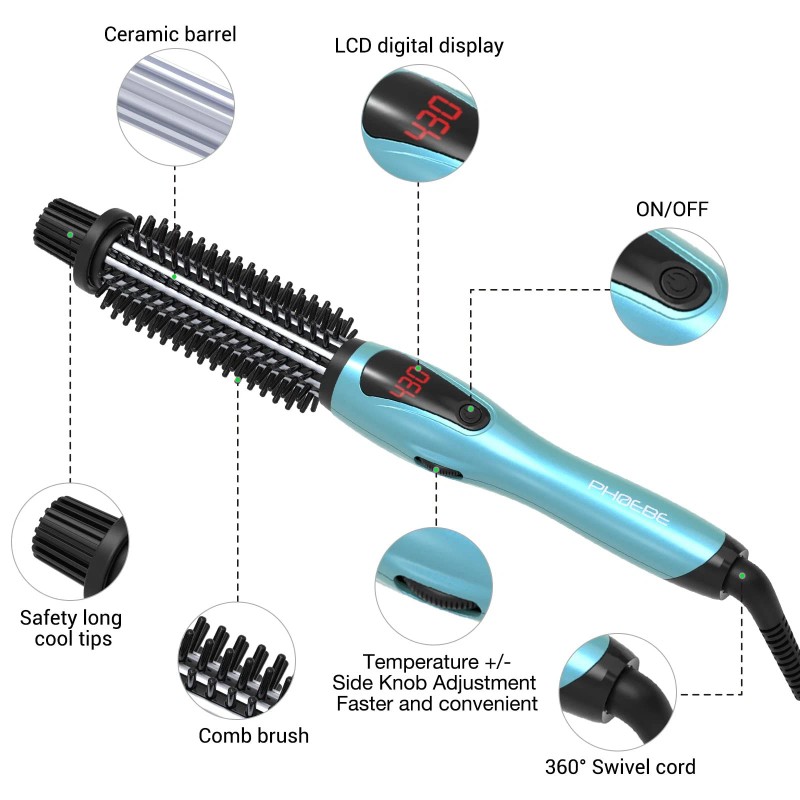 Phoebe Curling Iron, Dual Voltage Travel 1 Inch Ceramic Tourmaline