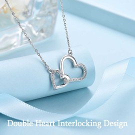 VOSAP Gifts for Mum Daughter, Mother and Daughter Necklace Sterling Sliver Two Interlocking Hearts Pendant Necklace Jewellery for Mum, Perfect Daughter Gifts on Birthday Christmas