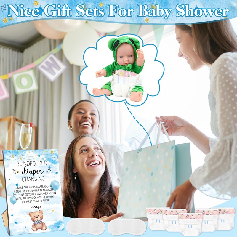 Seeloowy 17 Pcs Baby Shower Game Supplies for Blindfold Diaper