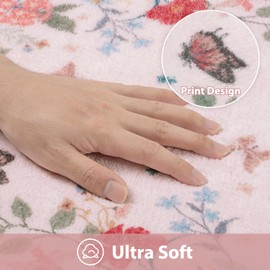 Uphome Floral Bathroom Rugs Runner, Soft Velvet Pink Bath Mat, Non Slip Washable Long Bath Rugs, Absorbent Botanical Flower Bathroom Runner for Bathtub Sink Shower, 18x47 inch