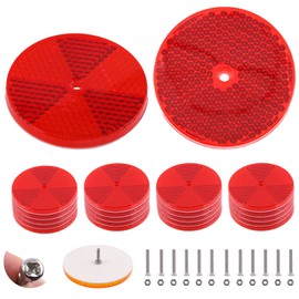 Swpeet 36Pcs Red Round Front Reflector Driveway Trailer Reflectors, 3 Inch Reflective Mailbox Reflector with Center Mounting Hole with 304 Stainless Steel Screw Used for Roads Mailboxes Tunnels