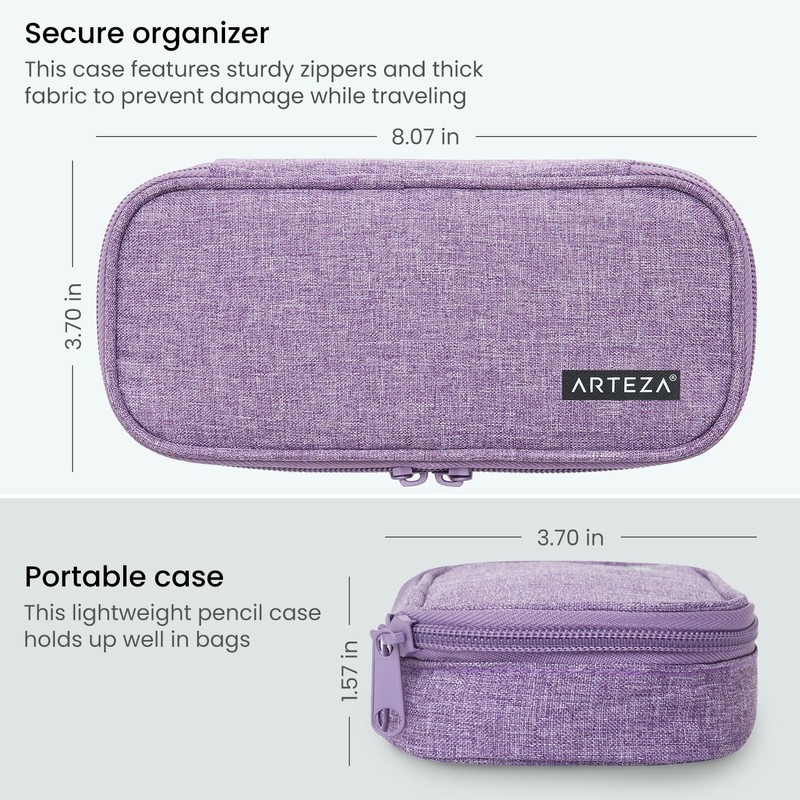 ARTEZA Pencil Case, Purple Pencil Pouch with Zipper Closure, School