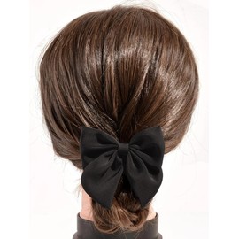 LUONT Solid Black Cloth Bow Knot Hair Clip 1 Piece Hair Ribbons Hair Ties Ponytail Holder Hair Scarf with Solid Colour for Women Girls (Black)