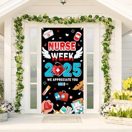 Wollmix Happy Nurses Appreciation Week Door Cover Banner 72.8 x 35.4 Inch - Nursing Gift Decorations, Medical Hearts Care Cap, Thank You We Appreciate You Party Supplies Welcome Sign