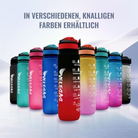 Velesas® 1 Litre Water Bottle with Motivational Time Marking, Tritan Drinking Bottle with Straw, Sports Bottle for School, Job, Gym, Office, Bike, Hiking, BPA-Free, Red/Black