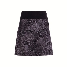 Vishes Short women's skirt with floral lace, size 34-46, handmade from 100% cotton, skirt with pockets, for warm and cold months, sustainable alternative clothing, black, 44