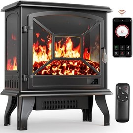 Silonn Electric Fireplace Heater, Quick Heating Portable Fireplace with App & Remote,24″ Electric Corner Fireplace Low Noise with 5 Brightness Levels,Temp Control & Timer for Living Room,Bedroom,Black