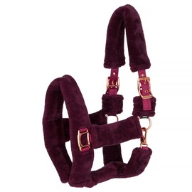 Start Halfter Plüsch mit Teddy-Kunstfell – weich gepolstert & verstellbar – Komfort Nylon Halfter für Pferde, robust, langlebig & pflegeleicht (Bordeaux, Cob (Vollblut))