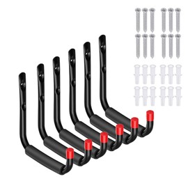 CRXCRC 6 Pack Garage Hooks Heavy Duty, Utility Steel Hooks with EVA Foam Padding, 7.08inch Wall Mount J Organizer Hanger for Hanging Bikes Kayak Garden Tool Hose Bike Shelf