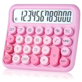 Mechanical Switch 12-Digit Pink Calculator - Large LCD Display, Big Buttons, Desktop, Cute, For Everyday Use
