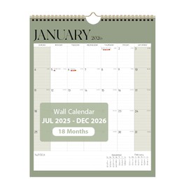 Calendar 2025-2026, 18 Months Wall Calendar from July 2025 to December 2026, 14.5" x 11.5", With Spiral Binding and Thick Paper, Perfect for School Office or Home, Green