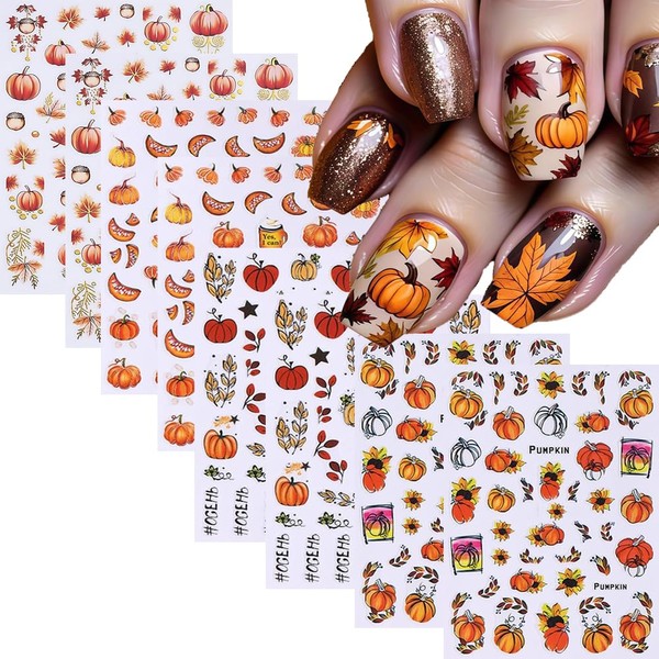 8 Sheets Fall Nail Stickers Autumn Maple Leaf Nail Art
