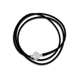 Silver Black Plain Leather Bracelet of 60 cm