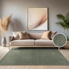 Paco Home Modern Area Rug with Raised Curved Line Pattern – Minimalist Design in Green, Size: 2'8" x 4'11"