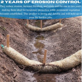 Vapor Barrier Supply - Straw Wattle - Straw Wattle, Wattles, Erosion Control, Slope Stabilization, Erosion Control Blanket, Straw Log (8" x 8')