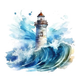 GRAZDesign Wall Sticker Lighthouse North Sea, Nautical Wall Sticker for Bathroom, Hallway, Living Room - 63 x 57 cm