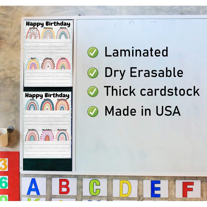 Boho Rainbow Birthday Charts- Laminated 14x19.5 - Classroom Posters and