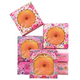 Gcardist Mother's Day Bakery Boxes with Window, Pack of 30, 10.1 x 10.1 x 6.3 cm, Pink Mini Cookie Macaron, Small Doughnut Pastry Boxes for Party (4 x 4 x 2.5 inches)