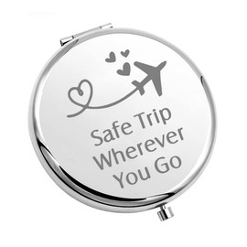 CHOORO Safe Travels Pocket Mirror Safe Trip Wherever You Go Airplane Wanderlust Gift for Traveler/Flight Attendant (Safe Trip-M)