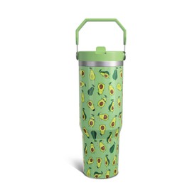 Avocado Gifts 30 Oz Tumbler with Top Handle and Flip Straw, Sage Green Stainless Steel Insulated Water Bottle Cup, Cute Fruit Lover Birthday Gifts for Women Girls