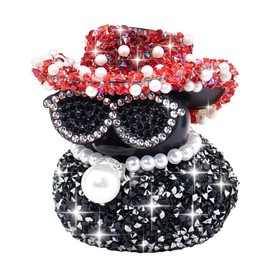 wonuu Black Diamond Rubber Duck Car Ornaments Funny Office Gifts Dashboard Decorations for Cool car Accessories with Red
