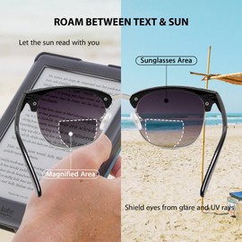 RLOZRN Bifocal Reading Sunglasses for Men & Women UV400 - Lightweight Half-frame Sun Readers for Outdoor, Non-Slip Silicone Nose Pads, Full Lens, Unisex, +1.0 Magnification