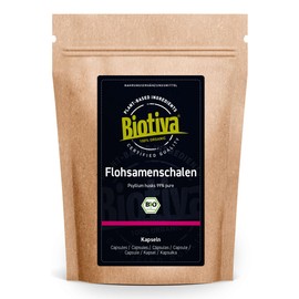 Biotiva Organic Psyllium Husk Capsules - 180 Caps - 700mg - Dietary Fibre - Vegan, Paleo - Planago Ovato - Psyllium Husk - Bottled and Controlled in Germany (DE-ÖKO-005)