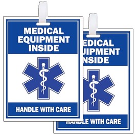2Pcs Medical Equipment Inside vulcanizate Tag Medical Alert Equipment Luggage Tag Fragile Medical Equipment Inside Card Medical Travel Cooler Handle with Tag for Medical Luggage or Bag (Rectangular)