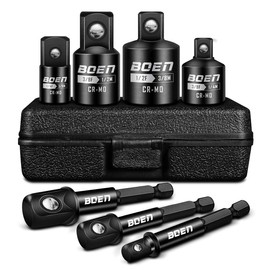 BOEN 7 Pieces Impact Socket Adapter and Reducer Set, 1/4" & 3/8" & 1/2" Drive Socket Adapter Set and 1/4" Drive SAE Hex Shank with Storage Case