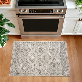 KILOCOCO Boho Entryway Rug 2x3 Printed Small Area Rug Indoor Door Mat Machine Washable Kitchen Rugs Super Soft Non Slip Throw Rugs for Bedroom Entrance Geometric Laundry Room, Beige