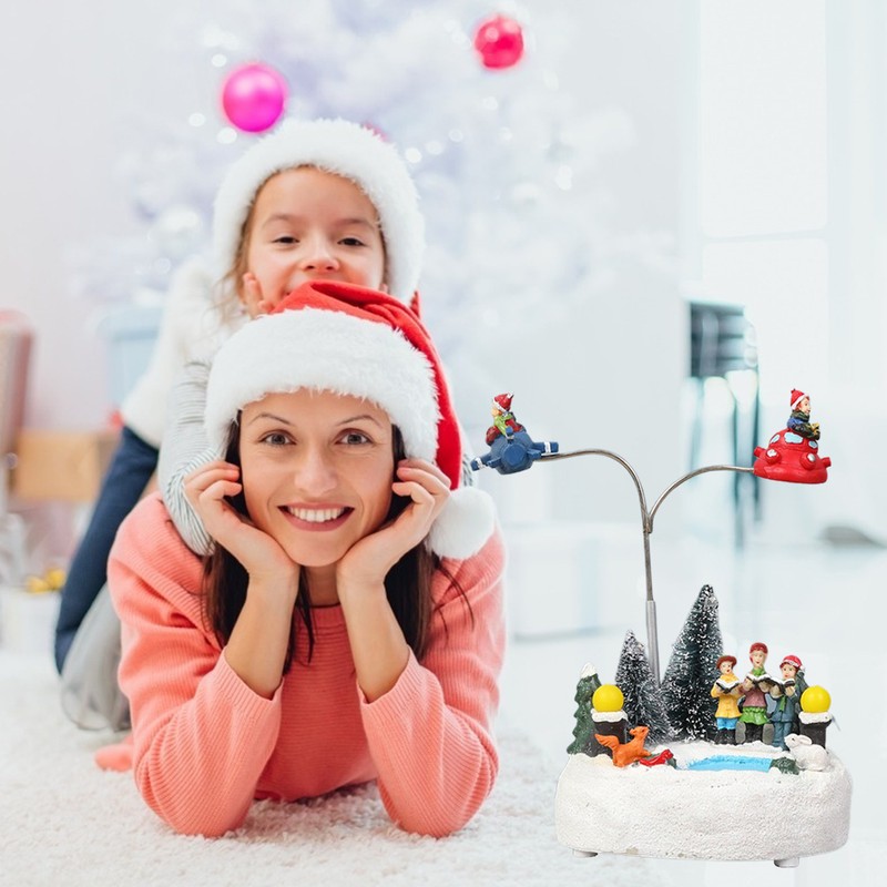 Christmas Ornament LED Luminous Rotating Music Box Christmas Resin Craft