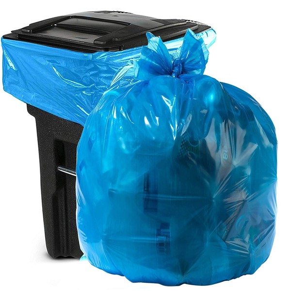 Aluf Plastics 65 Gallon Blue Trash Bags - (Pack of 50) - 2.0 MIL (Equivalent) - Garbage or Recycling Bags 50" x 68" - Large Plastic Can Liners - for Industrial, Home, Contractor, Recycling