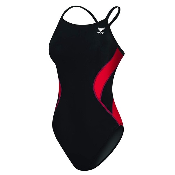 TYR Women's Standard Alliance Diamond Back Splice Swimsuit, Black/Red, 26