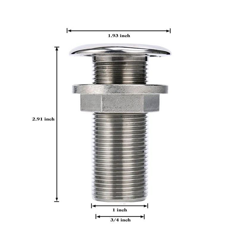 EEYAD 316 Stainless Steel Full Thread Boat Thru-Hull Fitting Drain