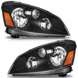 Halogen Headlights for 2005-2006 Nissan Altima Headlight Assembly Compatible with 05-06 Altima Black Housing Amber Reflector Does NOT fit Factory HID models