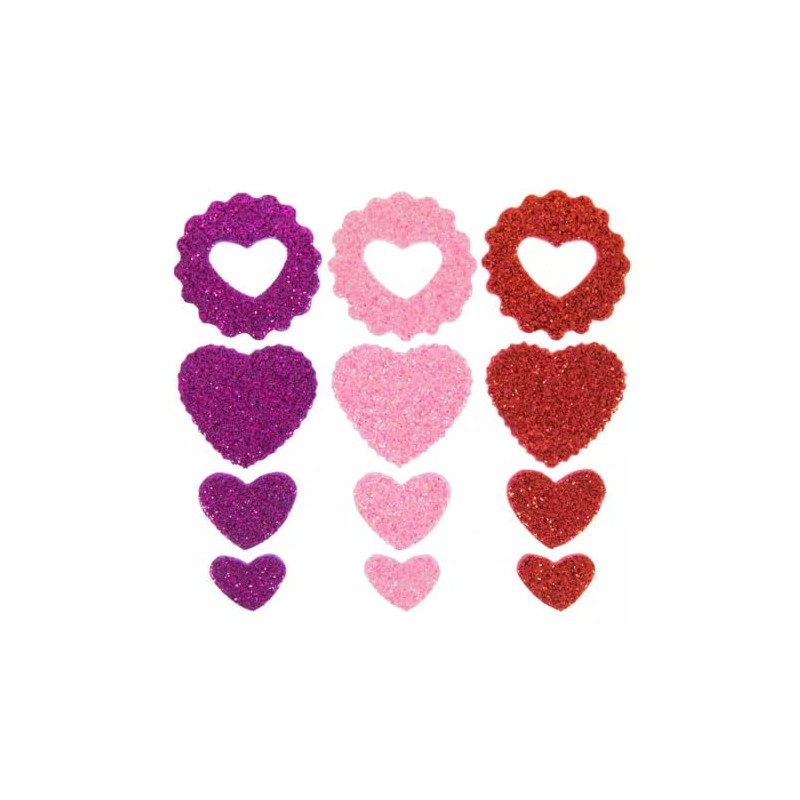 Valentine's Day Glitter Heart Stickers - Red, Pink, Purple -