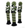 Golf Headcover Knit 3-Piece Set Diamond Series Cute Number Pendant Stars and Stripes Pattern (Camouflage Green)