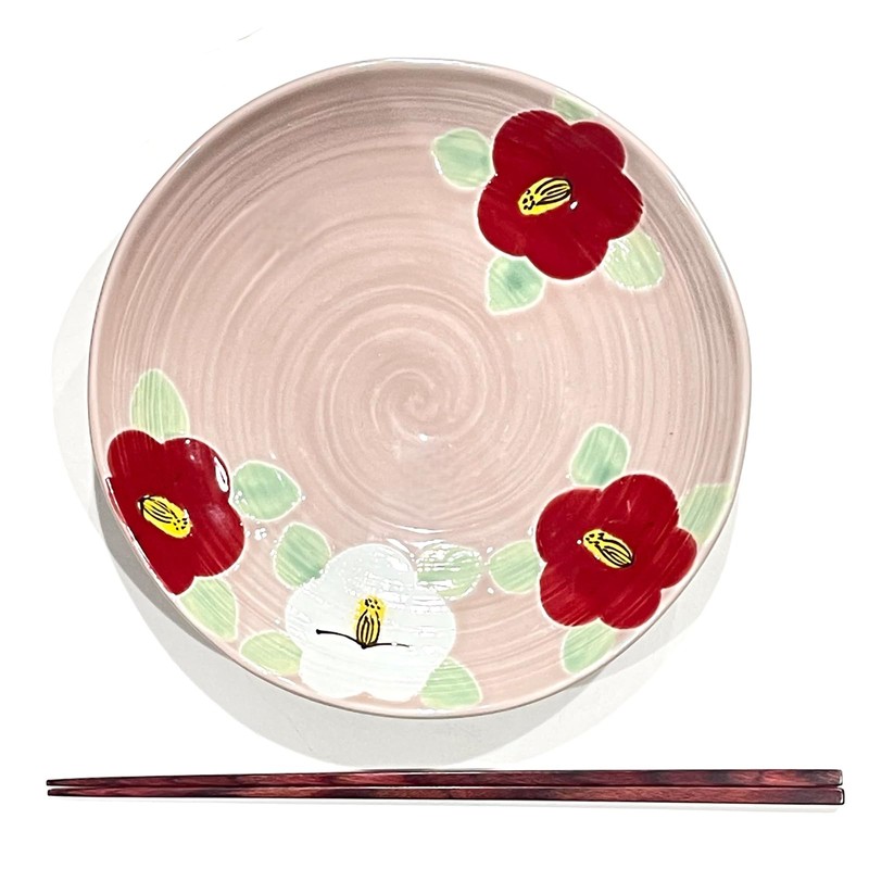 Hasamiyaki Dish, Serving Plate, Handpainted Yamashita Toien, Glazed Camellia, 6