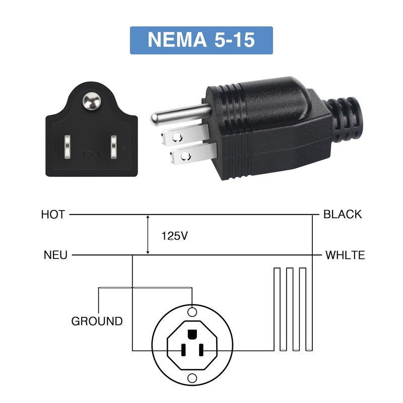NEMA 5-15P Electrical Replacement Plugs End, Extension Cord Ends 125V