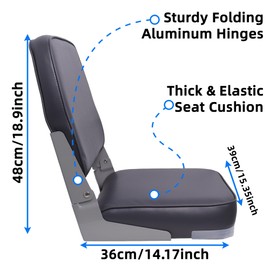 Qcunmag Folding Boat Seat, Low Back Boat Seating Chair Waterproof Fishing Marine Bass Jon Pontoon Boat Seat, Dark Gray