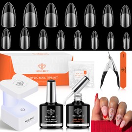 modelones Gel Nail Kit Almond, Upgrade 15Sizes Fake Nails, 9-in-One Glue Dehydrator & Mini U V Light Clipper, 510Pcs Medium Almond Press on Tips for Extension DIY Salon Home Gift
