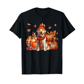 Labrador Retriever Thanksgiving Leopard Pumpkins Fall Leaves T-Shirt