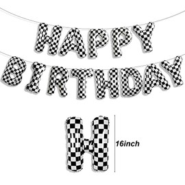 Black and White Checkered Balloons Racing Happy Birthday Banner Balloons for Racecar Checkered Birthday Decorations